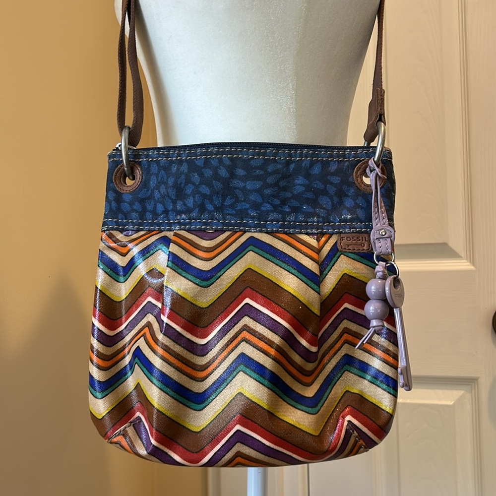 Fossil Key Per Striped Chevron Colorful Crossbody Bag